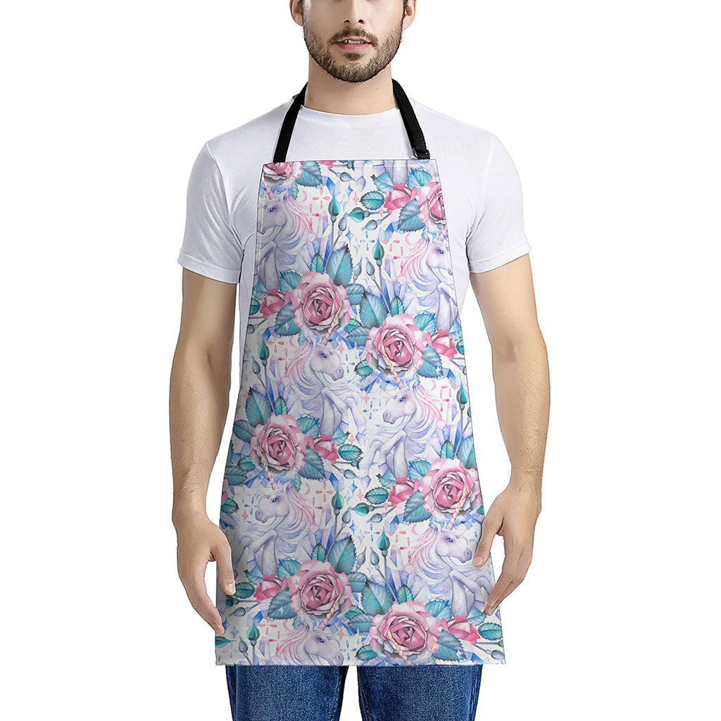 White Fairy Rose Unicorn Pattern Print Apron