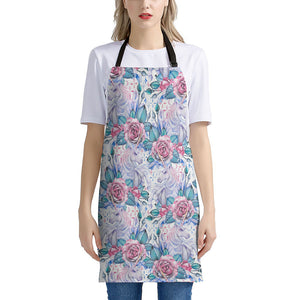 White Fairy Rose Unicorn Pattern Print Apron