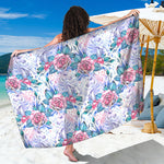 White Fairy Rose Unicorn Pattern Print Beach Sarong Wrap