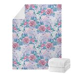 White Fairy Rose Unicorn Pattern Print Blanket