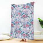White Fairy Rose Unicorn Pattern Print Blanket