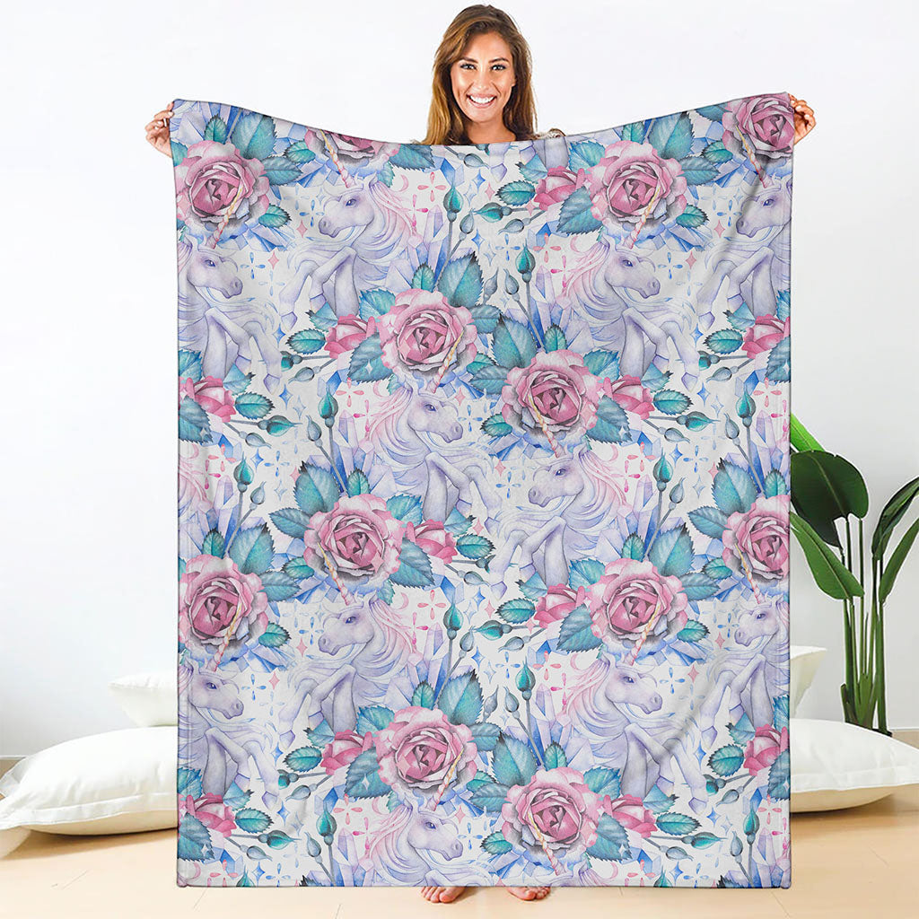 White Fairy Rose Unicorn Pattern Print Blanket
