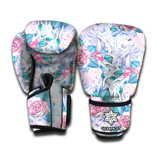 White Fairy Rose Unicorn Pattern Print Boxing Gloves