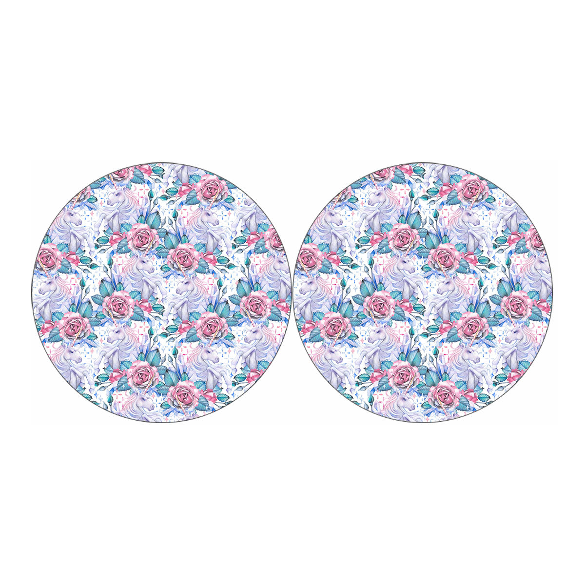 White Fairy Rose Unicorn Pattern Print Car Coasters
