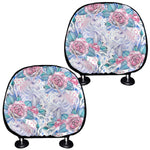White Fairy Rose Unicorn Pattern Print Car Headrest Covers