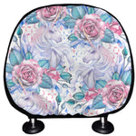 White Fairy Rose Unicorn Pattern Print Car Headrest Covers