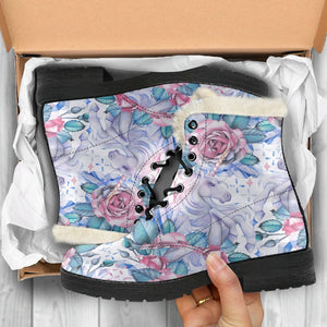White Fairy Rose Unicorn Pattern Print Comfy Boots GearFrost