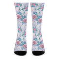 White Fairy Rose Unicorn Pattern Print Crew Socks