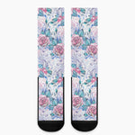 White Fairy Rose Unicorn Pattern Print Crew Socks