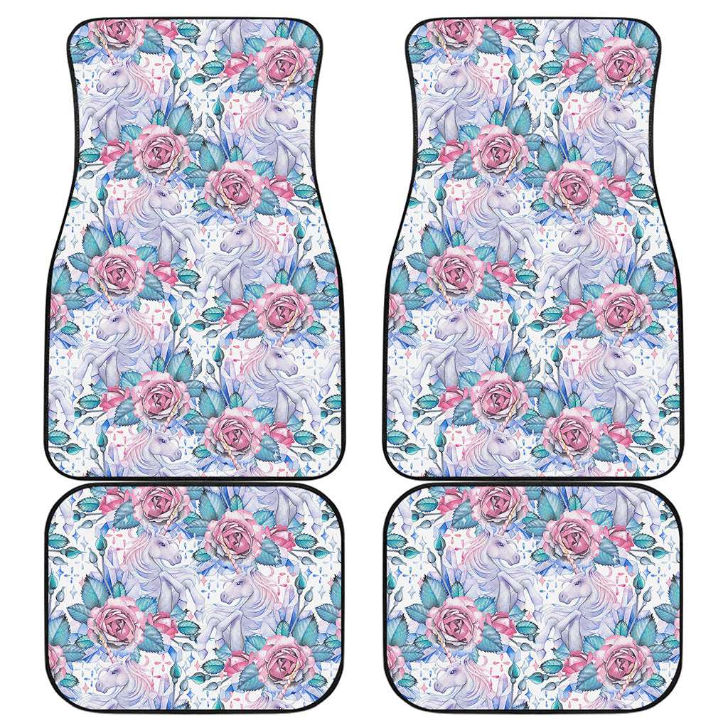 White Fairy Rose Unicorn Pattern Print Front and Back Car Floor Mats