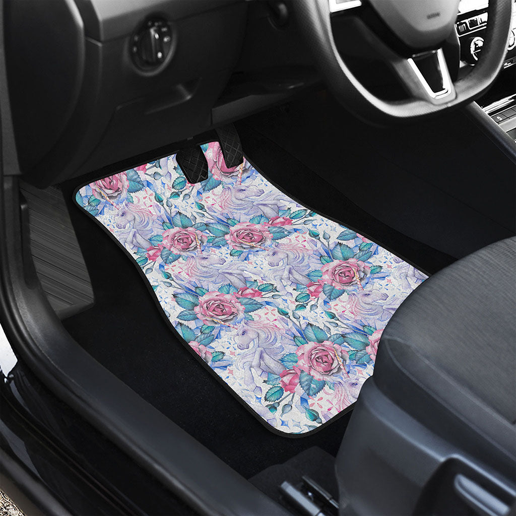 White Fairy Rose Unicorn Pattern Print Front and Back Car Floor Mats