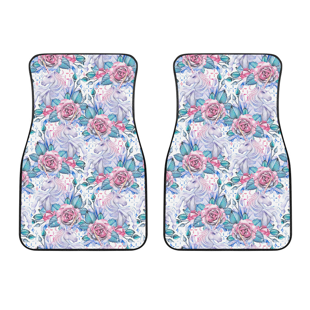 White Fairy Rose Unicorn Pattern Print Front Car Floor Mats