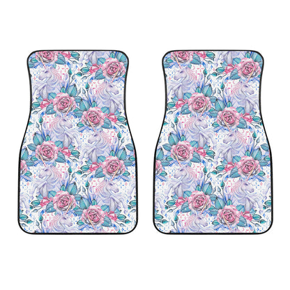White Fairy Rose Unicorn Pattern Print Front Car Floor Mats