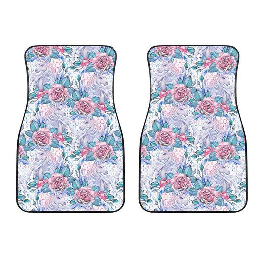 White Fairy Rose Unicorn Pattern Print Front Car Floor Mats