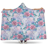 White Fairy Rose Unicorn Pattern Print Hooded Blanket