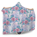 White Fairy Rose Unicorn Pattern Print Hooded Blanket