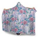 White Fairy Rose Unicorn Pattern Print Hooded Blanket