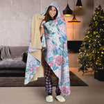 White Fairy Rose Unicorn Pattern Print Hooded Blanket