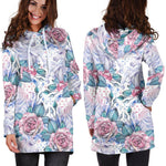 White Fairy Rose Unicorn Pattern Print Hoodie Dress GearFrost