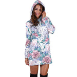 White Fairy Rose Unicorn Pattern Print Hoodie Dress GearFrost