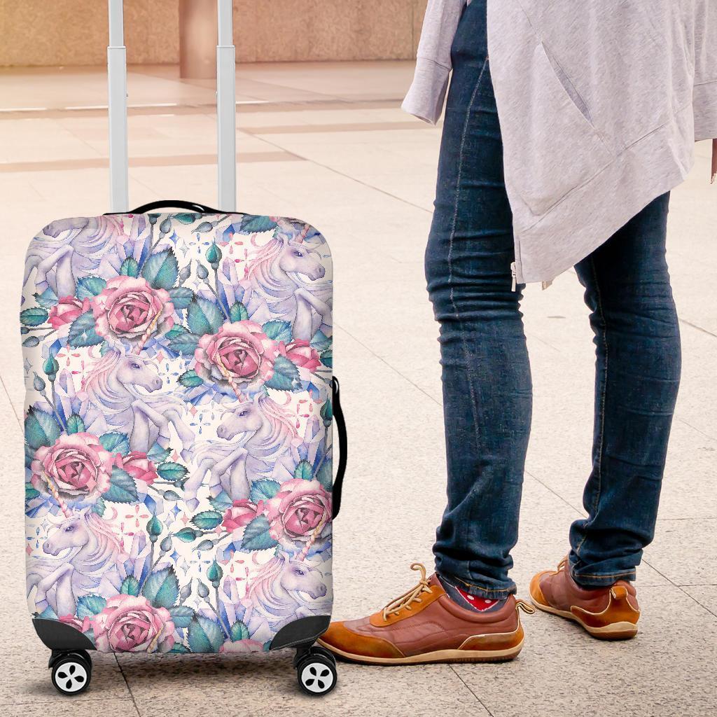 White Fairy Rose Unicorn Pattern Print Luggage Cover GearFrost