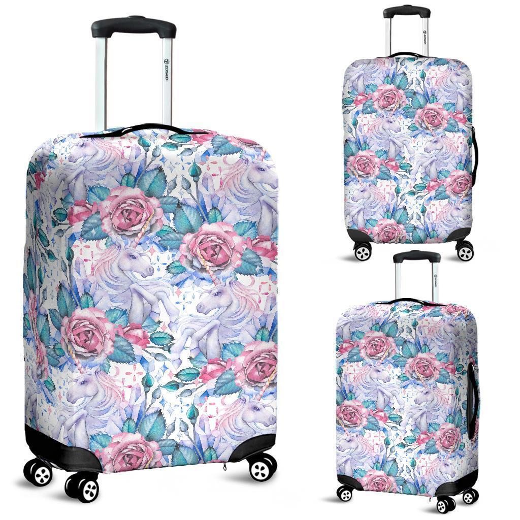 White Fairy Rose Unicorn Pattern Print Luggage Cover GearFrost