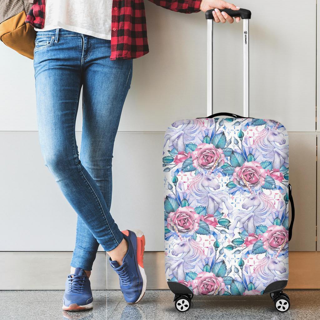 White Fairy Rose Unicorn Pattern Print Luggage Cover GearFrost