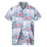 White Fairy Rose Unicorn Pattern Print Men's Short Sleeve Shirt