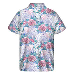White Fairy Rose Unicorn Pattern Print Men's Short Sleeve Shirt