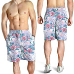 White Fairy Rose Unicorn Pattern Print Men's Shorts