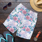 White Fairy Rose Unicorn Pattern Print Men's Shorts