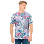 White Fairy Rose Unicorn Pattern Print Men's T-Shirt