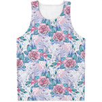 White Fairy Rose Unicorn Pattern Print Men's Tank Top