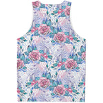 White Fairy Rose Unicorn Pattern Print Men's Tank Top