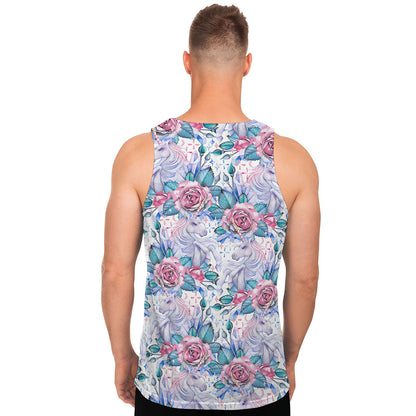White Fairy Rose Unicorn Pattern Print Men's Tank Top