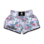 White Fairy Rose Unicorn Pattern Print Muay Thai Boxing Shorts