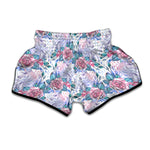 White Fairy Rose Unicorn Pattern Print Muay Thai Boxing Shorts