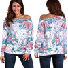 White Fairy Rose Unicorn Pattern Print Off Shoulder Sweatshirt GearFrost