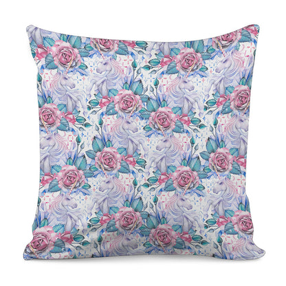 White Fairy Rose Unicorn Pattern Print Pillow Cover