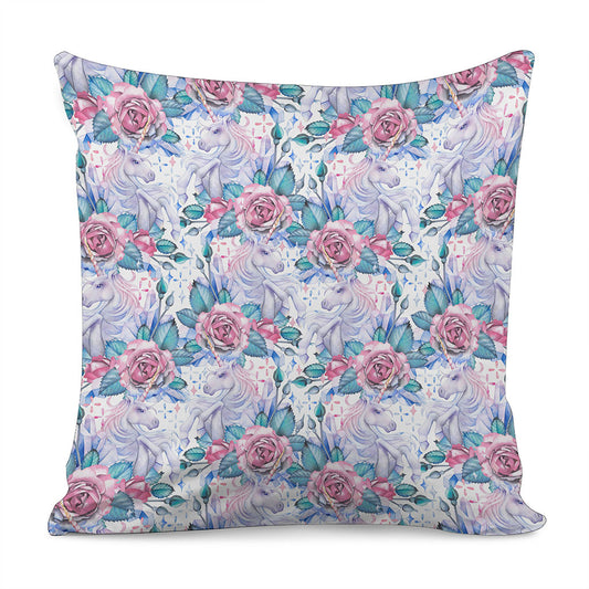 White Fairy Rose Unicorn Pattern Print Pillow Cover