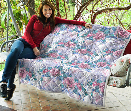 White Fairy Rose Unicorn Pattern Print Quilt