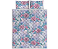 White Fairy Rose Unicorn Pattern Print Quilt Bed Set