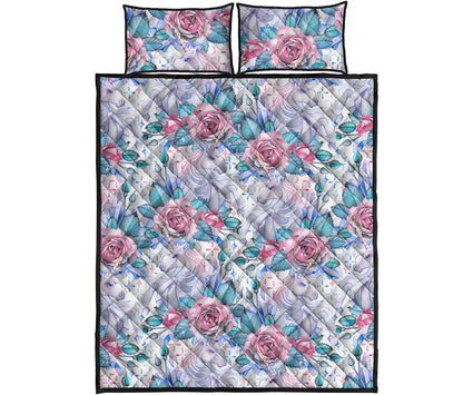 White Fairy Rose Unicorn Pattern Print Quilt Bed Set