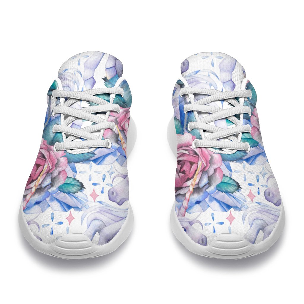 White Fairy Rose Unicorn Pattern Print Sport Shoes GearFrost