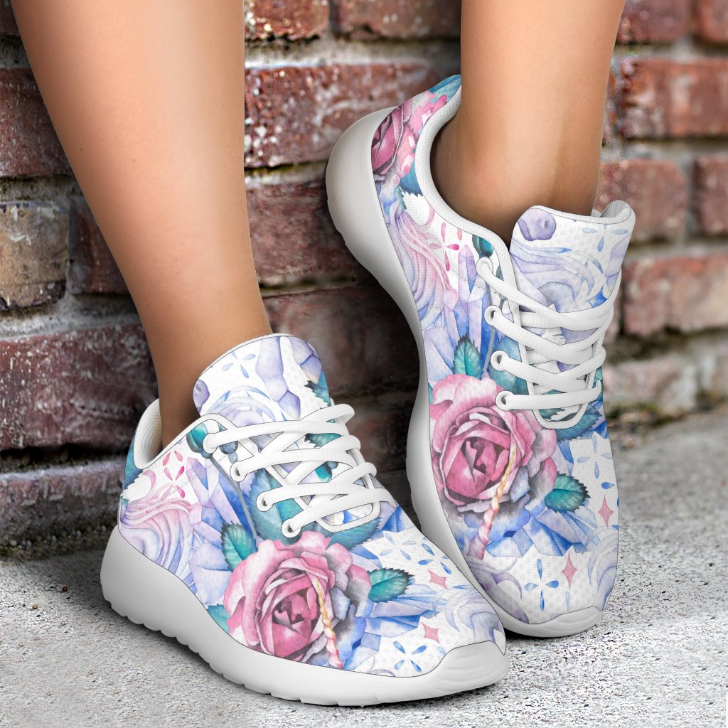 White Fairy Rose Unicorn Pattern Print Sport Shoes GearFrost