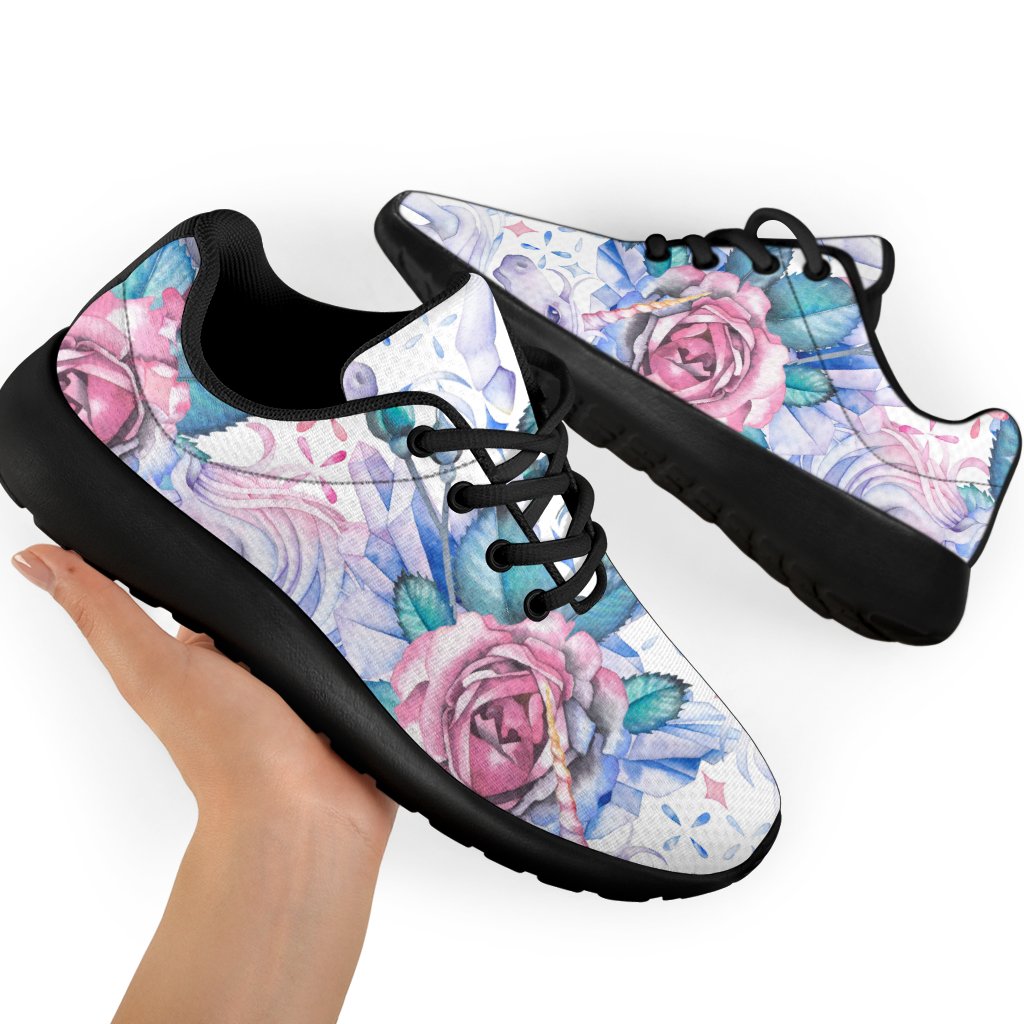 White Fairy Rose Unicorn Pattern Print Sport Shoes GearFrost