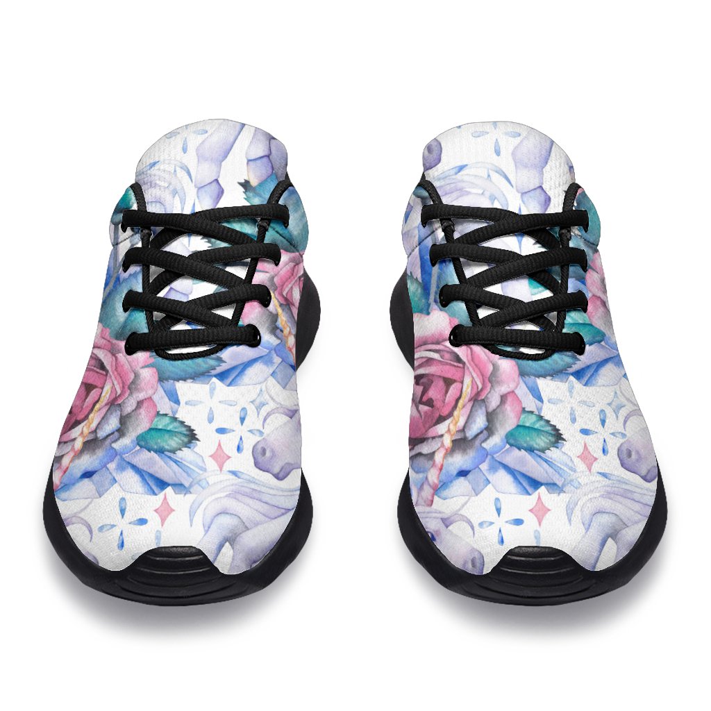 White Fairy Rose Unicorn Pattern Print Sport Shoes GearFrost