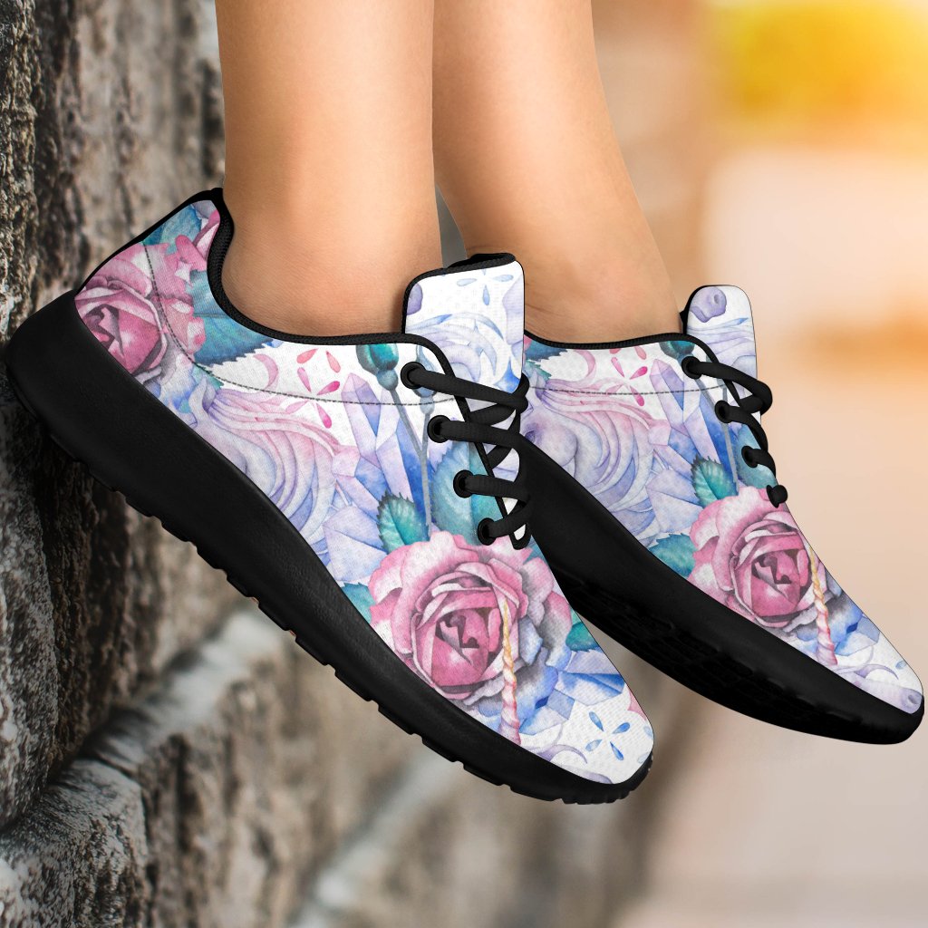 White Fairy Rose Unicorn Pattern Print Sport Shoes GearFrost