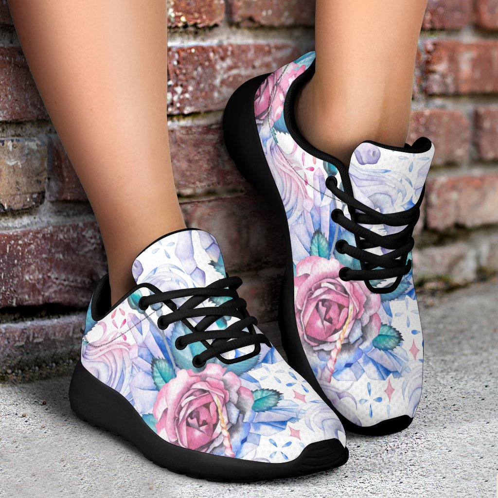 White Fairy Rose Unicorn Pattern Print Sport Shoes GearFrost