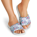 White Fairy Rose Unicorn Pattern Print White Slide Sandals